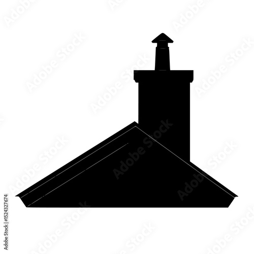 the black silhouette of a building with a roof and chimney on a transparent background black, building, chimney, house, icon, roof, silhouette, style, top , Generative art.