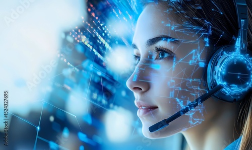 AI Phone Operator: Future Technology and Customer Service Concept, Digital Support Material