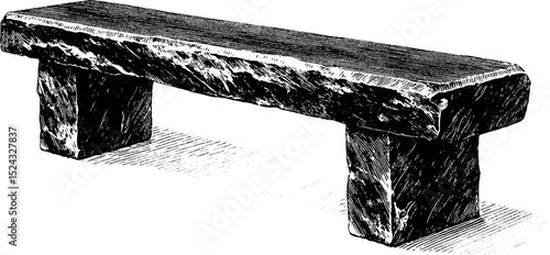 Engraved illustration of a monolithic ceramic bench design for artistic print
