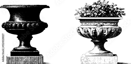 Engraved neoclassical urn set for elegant interior design and art inspiration
