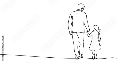 Continuous line art of father and daughter walking. father and daughter bonding. vector illustration	
