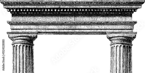 Neoclassical window design set featuring engraved architectural columns