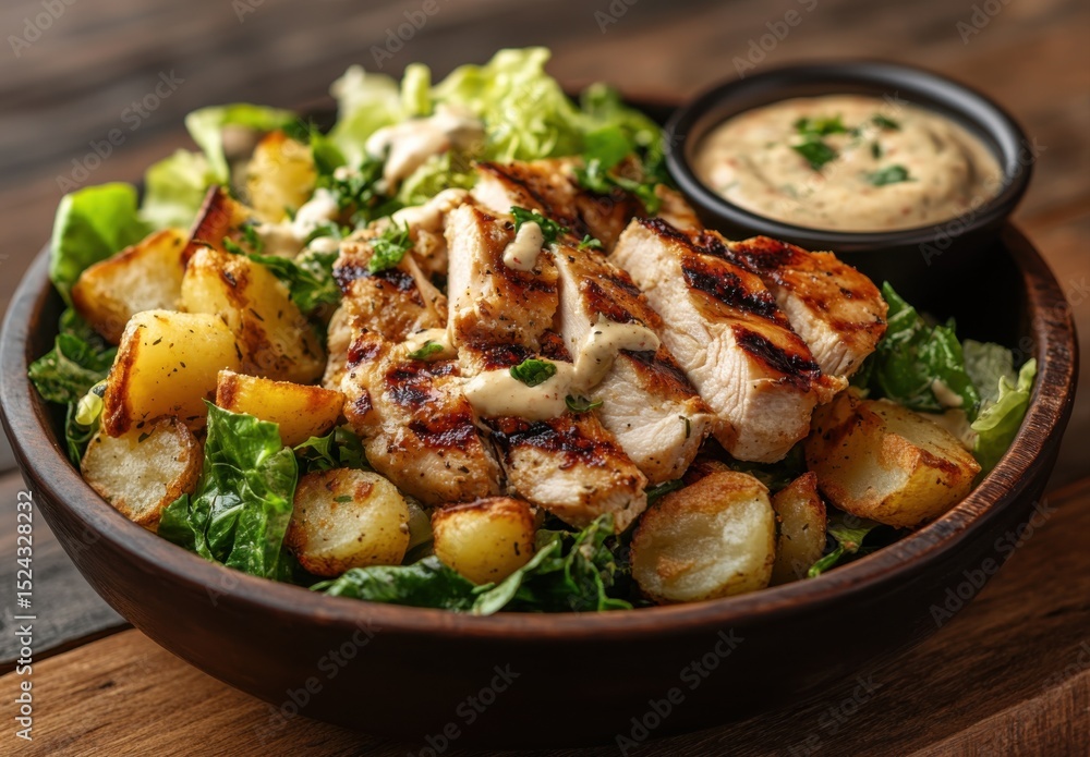 Grilled Chicken Caesar wrap seen from a side angle with ingredients spilling out Grilled Chicken Caesar wrap seen from a side angle with ingredients spilling out