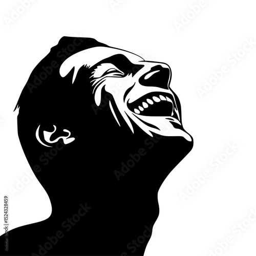 a black and white illustration of a demon's head with its mouth open black, head, illustration, mouth, open, silhouette , Generative art.