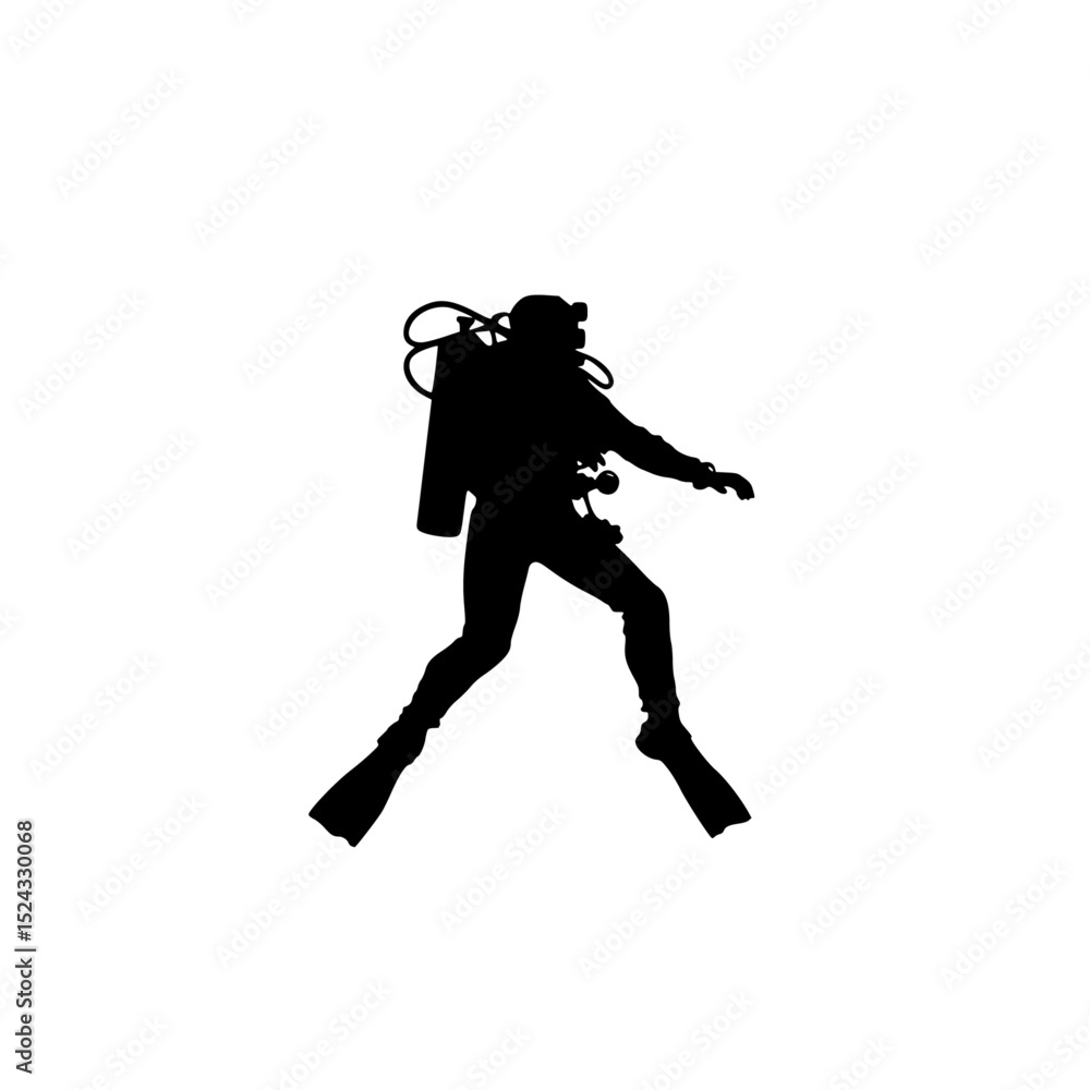 Obraz premium a black silhouette of a scuba diver on a transparent background black, diver, man, scuba diver, silhouette, woman , Generative art.