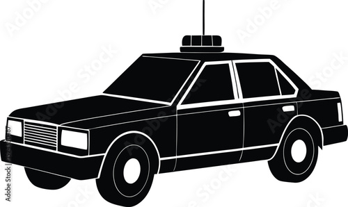 Classic police car silhouette with rooftop siren and radio antenna