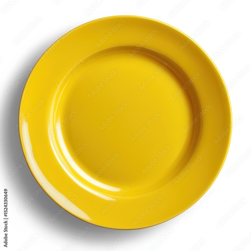 Round yellow plate on plain white backdrop Round yellow plate on plain white backdrop