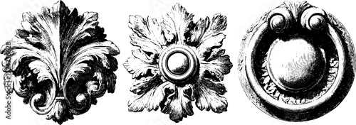 Elegant engraved stucco ceiling fragments for architectural and design inspiration