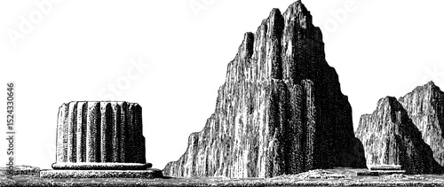 Ancient sumerian relief and ziggurat engraving for historical and archaeological design