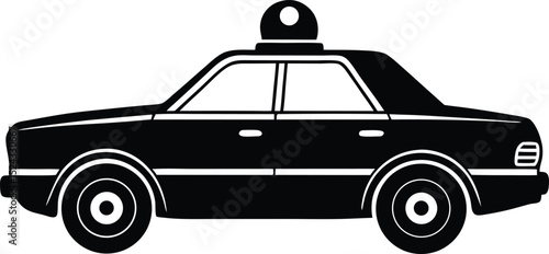 Classic police car with rotating beacon light in black silhouette