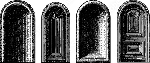 Engraved arched doorframe design set for architectural decoration and historic craftsmanship