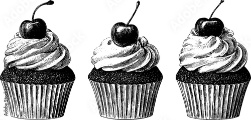 Vintage engraved cupcake designs for dessert themed decor and stationery