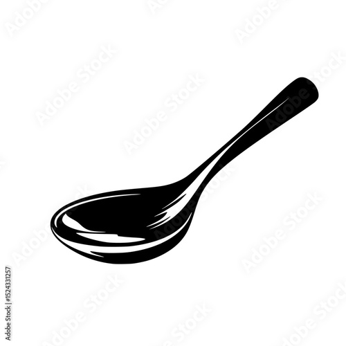 a black and white icon of a wooden spoon black, icon, silhouette, spoon, wooden , Generative art.