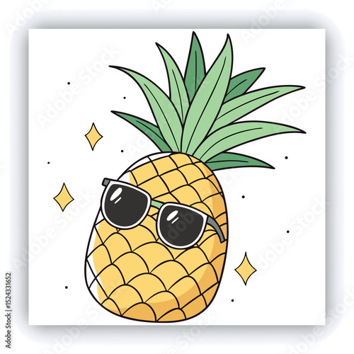 Funny pineapple wearing headphones and sunglasses at the tropical beach, summer vacations and party concept, copy space