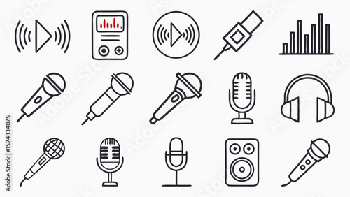 Audio Recording Equipment: Capturing and Mastering Sound with Line Art Illustrations of Professional Microphones and Accessories