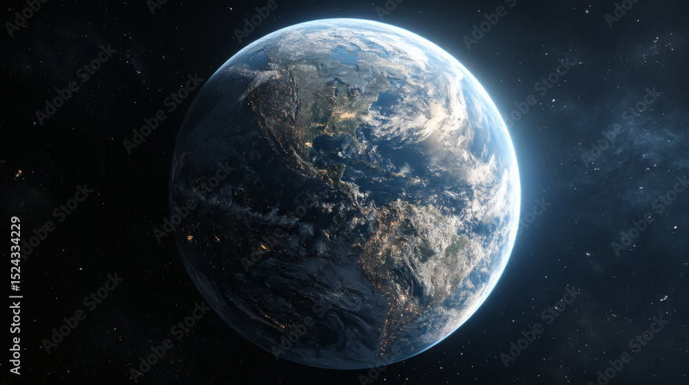 Fototapeta premium Earth from Space with Night View.