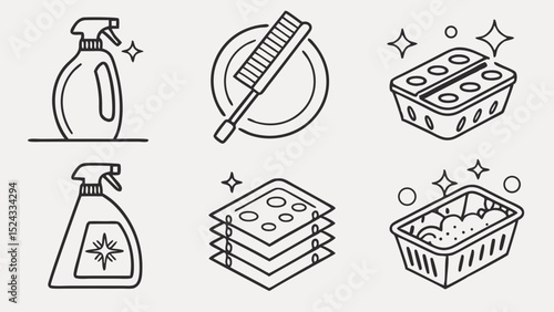 Essential Cleaning Supplies Doodle: Your Guide to a Spotless Home with Simple Hand-Drawn Illustrations and Iconography