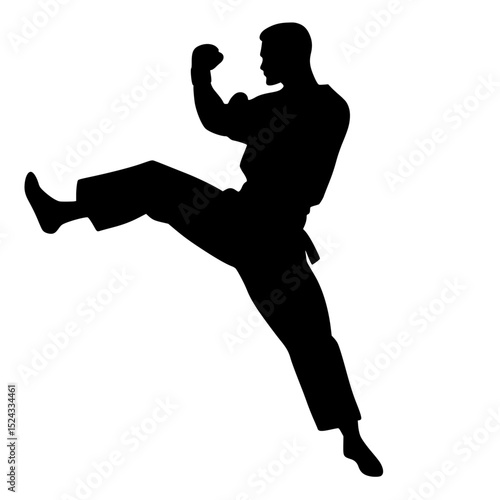 a black silhouette of a kickboxer on a transparent background black, man, silhouette , Generative art.
