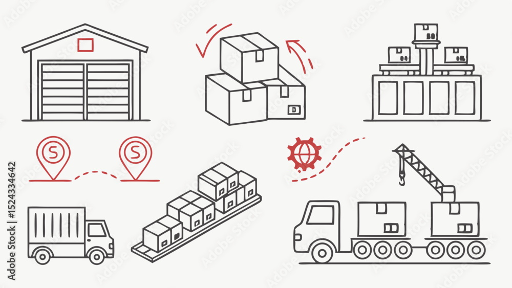 Naklejka premium Streamlining Your Supply Chain Illustrated Guide to Warehouse Management Logistics and Distribution Efficiency Optimization