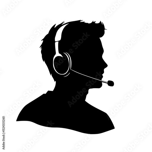 a silhouette of a man wearing headphones black, head, headphone, headset, man, silhouette, wear , Generative art.