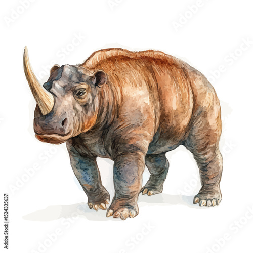 Uintatherium, watercolor vector, high quality, isolated on a white background.