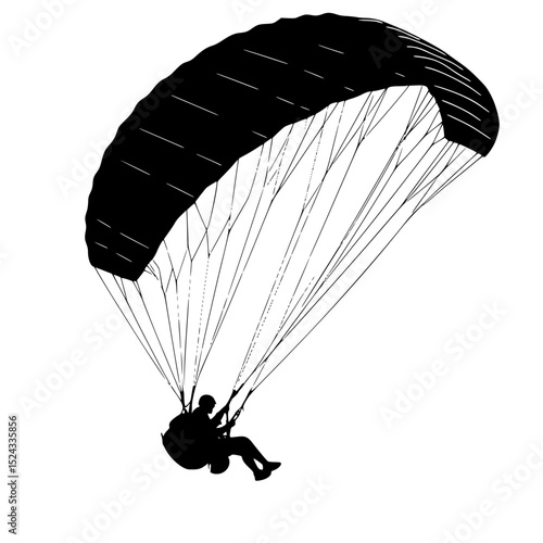 a black silhouette of a person parasailing on a transparent background black, man, parachute, person, silhouette , Generative art.