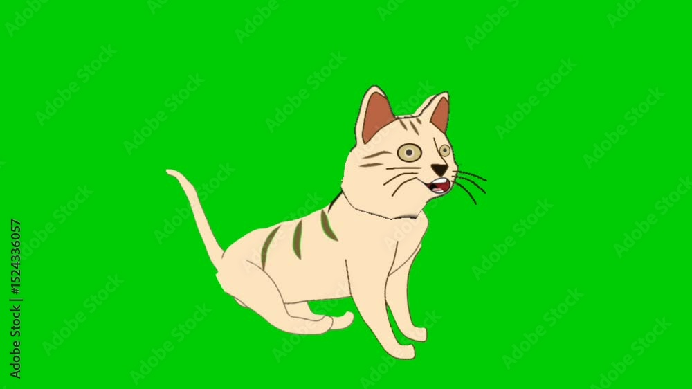 2D Animation of the cat cartoon talking in Place with Movement (Looping) on a Green Screen Background 2D Animation of the cat cartoon talking in Place with Movement (Looping) on a Green Screen Background
