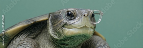 Astute turtle donning spectacles exudes scholar vibes on World Turtle Day, celebrating quirky wisdom and reptilian intrigue