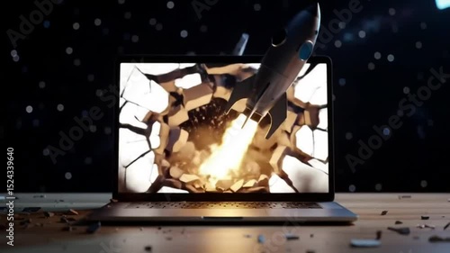 Wallpaper Mural Launching Space Rocket From Laptop Screen. Torontodigital.ca