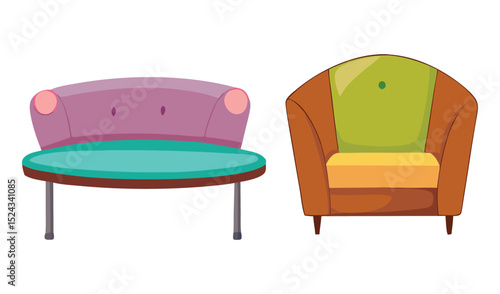 Luxurious blue sofa with yellow pillows and an isolated armchair, comfortable living room furniture design