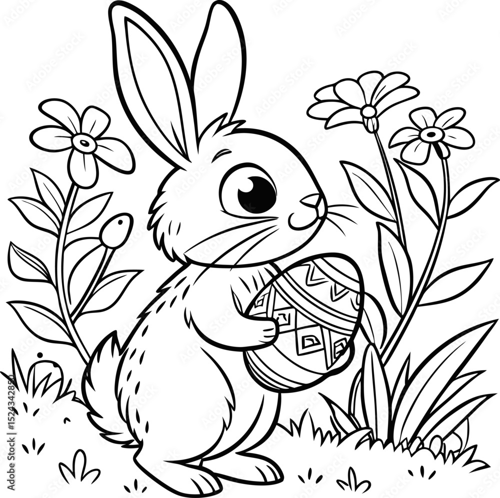 Fototapeta premium a4 colouring page bunny painting an easter egg. ready to print on standard A4 paper bunny and eggs easy coloring page in A4 size, cute cartoon Easter anima