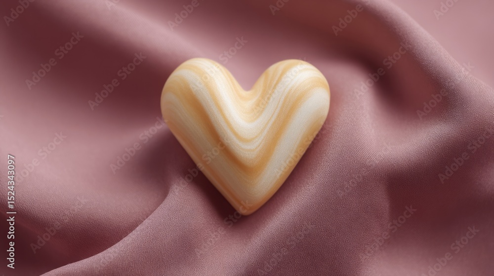 Fototapeta premium Heart-shaped stone on silken mauve, echoing serene whispers of Sweetest Day affection and Earth Day's grounded spirit