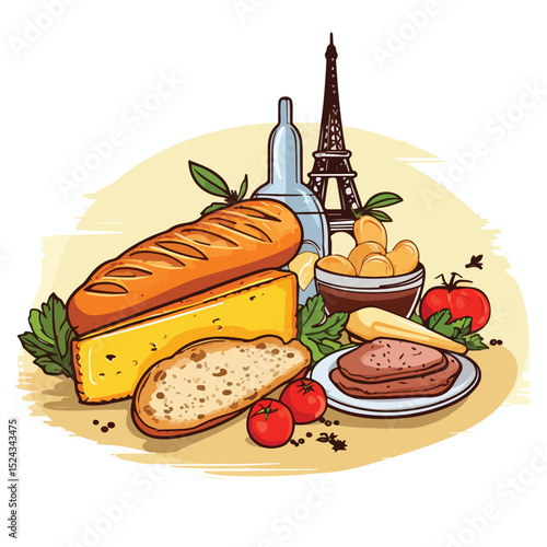Traditional French Food Vector Design for Culinary Marketing and Promotions