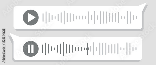 Audio speech spectrum noise with play and pause button. Mobile messenger app chat. Sound wave of voice. Record interface. Equalizer icon with soundwave line. Vector illustration.
