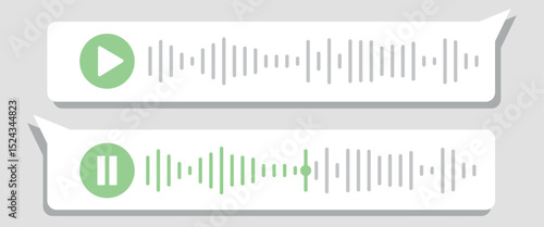 Audio speech spectrum noise with play and pause button. Mobile messenger app chat. Sound wave of voice. Record interface. Equalizer icon with soundwave line. Vector illustration.