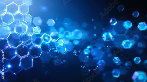 Wallpaper Mural Abstract blue background with glowing hexagonal structures and bokeh effect. Torontodigital.ca