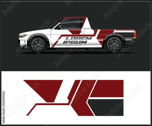 Customizable Red and White Pickup Truck Wrap Design