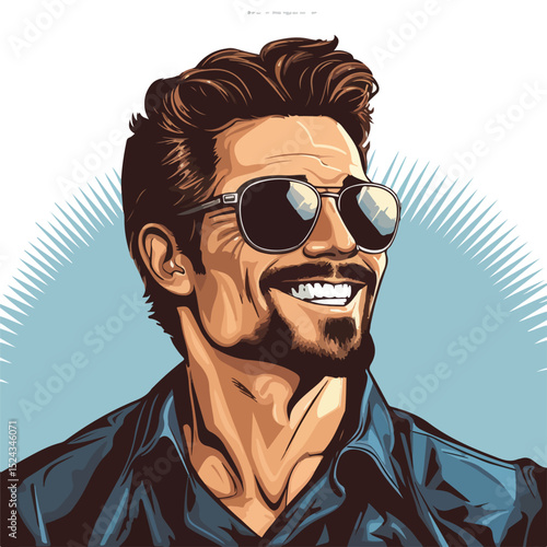 Smiling man with sunglasses vector illustration for professional use in designs
