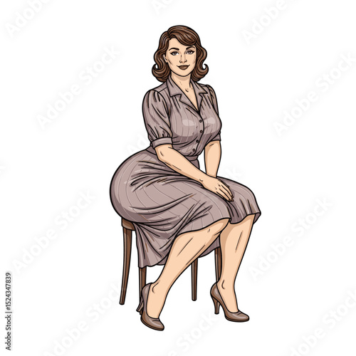 Elegant woman sitting on chair wearing vintage dress radiating grace and poise