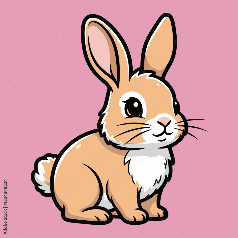 Fototapeta premium Adorable cartoon rabbit with big expressive eyes and floppy ears charming scene