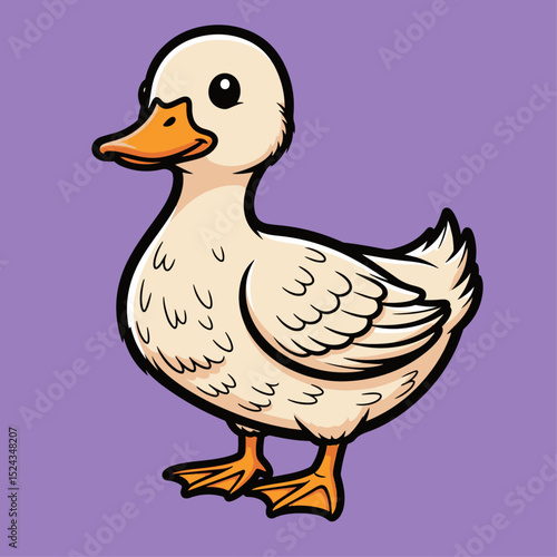 Adorable realistic illustration of a white duck with vibrant orange beak and fluffy feathers