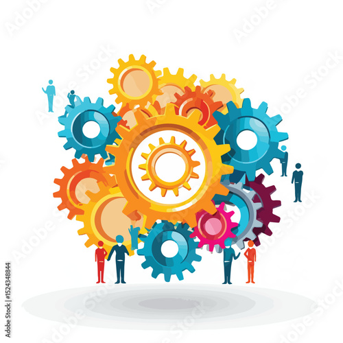 Professional Teamwork with Gear Design Vector Illustration for Business Collaboration Concepts
