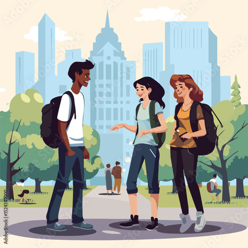 Group of Smiling Teenagers Greeting with Cool Gestures and Enjoying Friendship