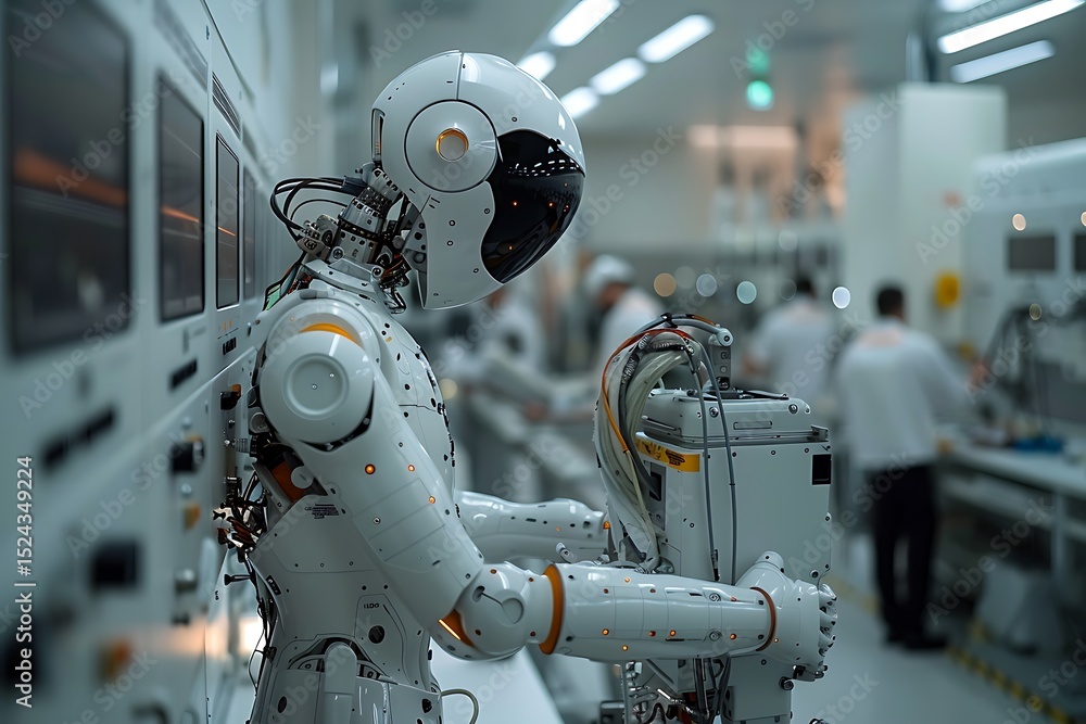 Fototapeta premium High tech humanoid prototype being tested high resolution picture