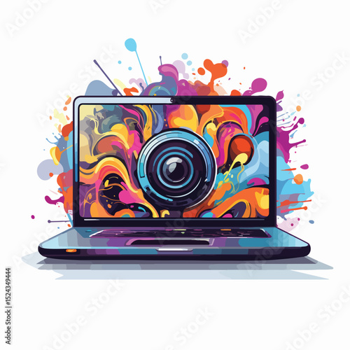 Modern Video Player Interface on Computer Screen - Vector Illustration for Technology Websites and Presentations