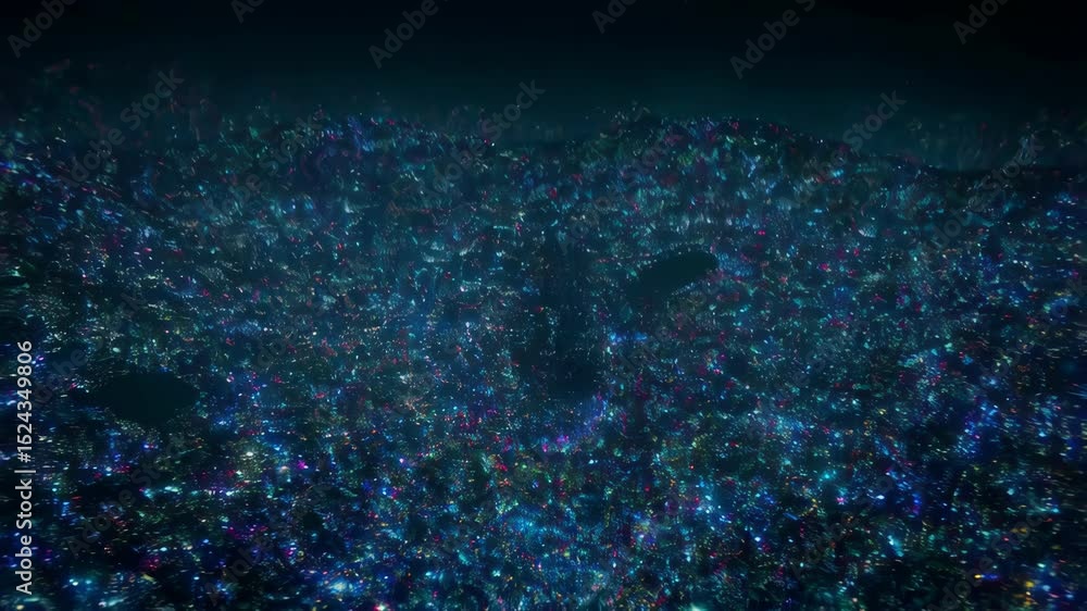Mesmerizing journey through a sea of shimmering lights with glowing figures Mesmerizing journey through a sea of shimmering lights with glowing figures