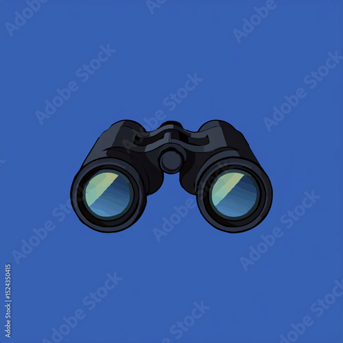 Black Binoculars on Blue Background for Observation

