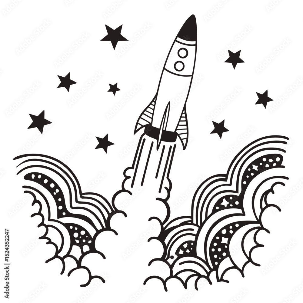 Fototapeta premium Rocket Launch Vector Illustration Space Travel Graphic Design
