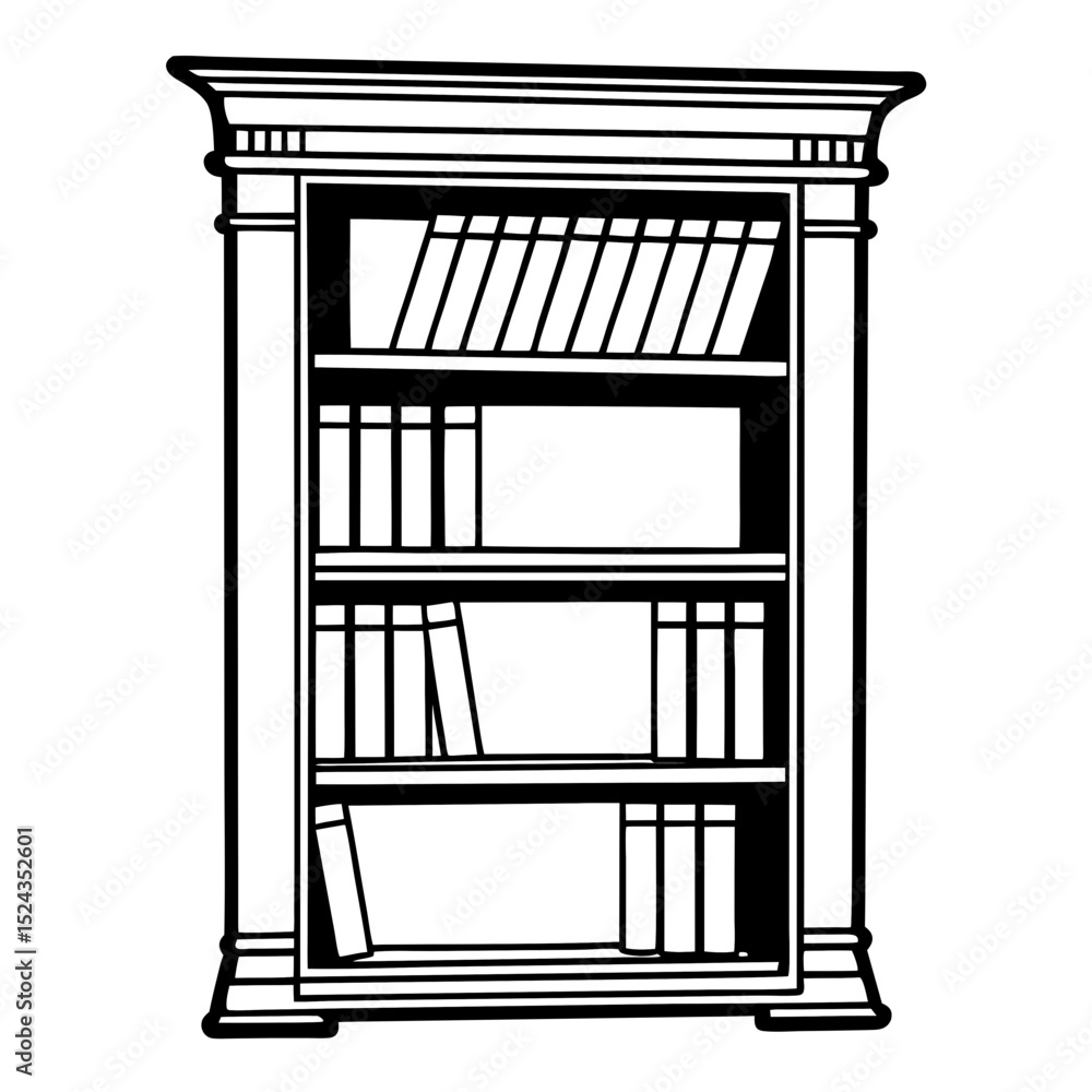 Bookcase Vector Illustration Black and White Bookshelf Graphic Bookcase Vector Illustration Black and White Bookshelf Graphic
