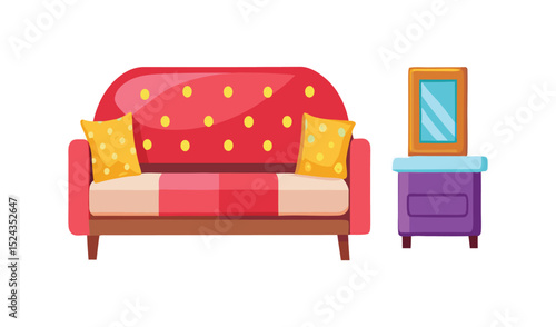 Luxurious red leather sofa comfortably styled in a contemporary living room with wooden flooring